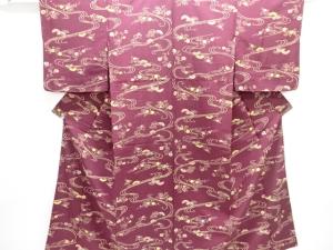 流水に松梅模様手織り紬着物